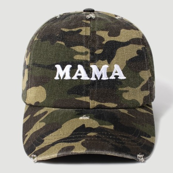 Accessories - Mama Embroidered Camo Camouflage Distressed Baseball Hat Cap